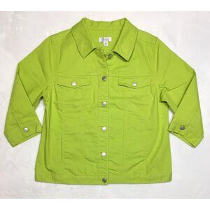 D&Co Denim & Co Jean Jacket M Womens Lime Green 3/4 Sleeve Stretch Denim Bust42"